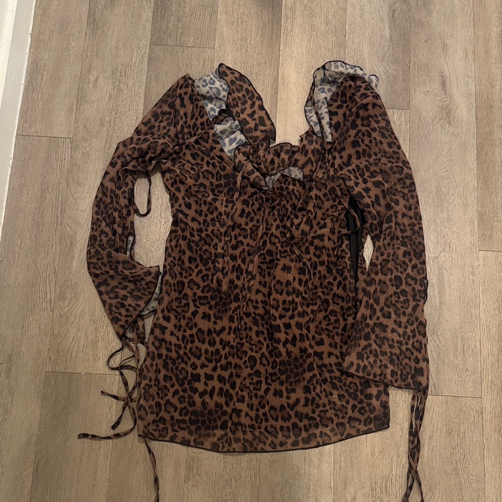 Boohoo Brown Leopard Print Long Sleeve Blouse